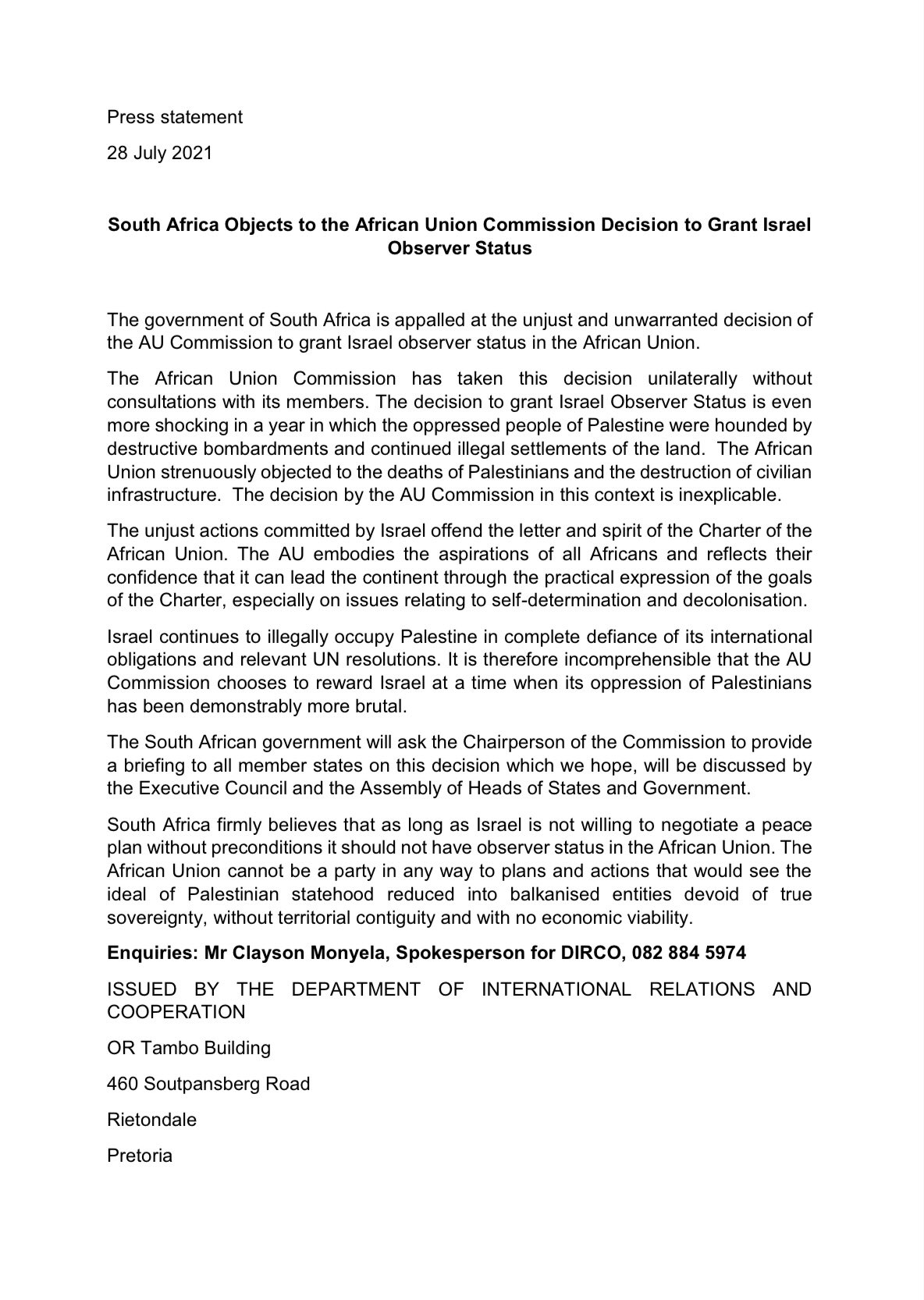 south-africa-objects-to-the-african-union-commission-decision-to-grant